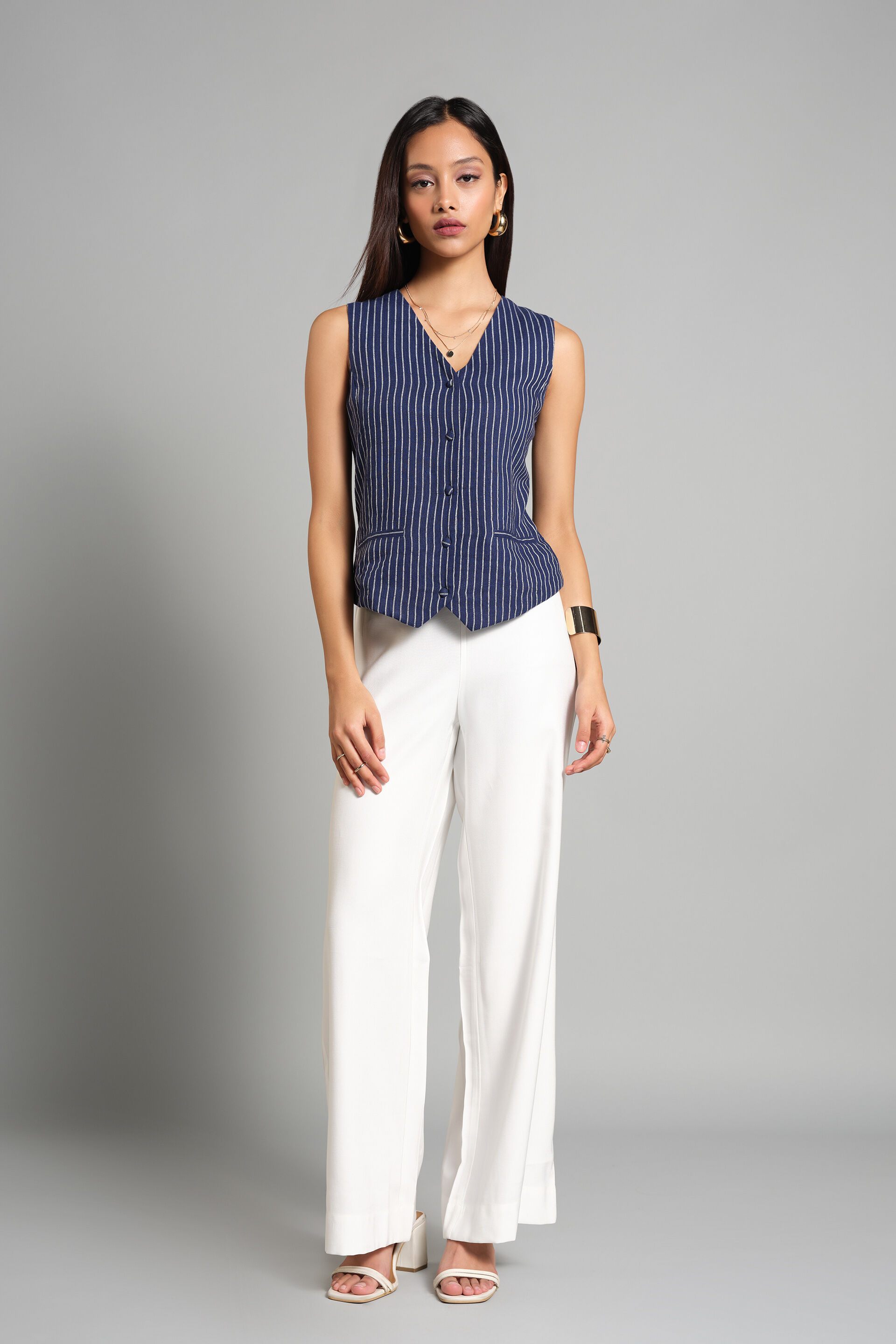 Pin-striped Waistcoat, Dark Blue, image 2